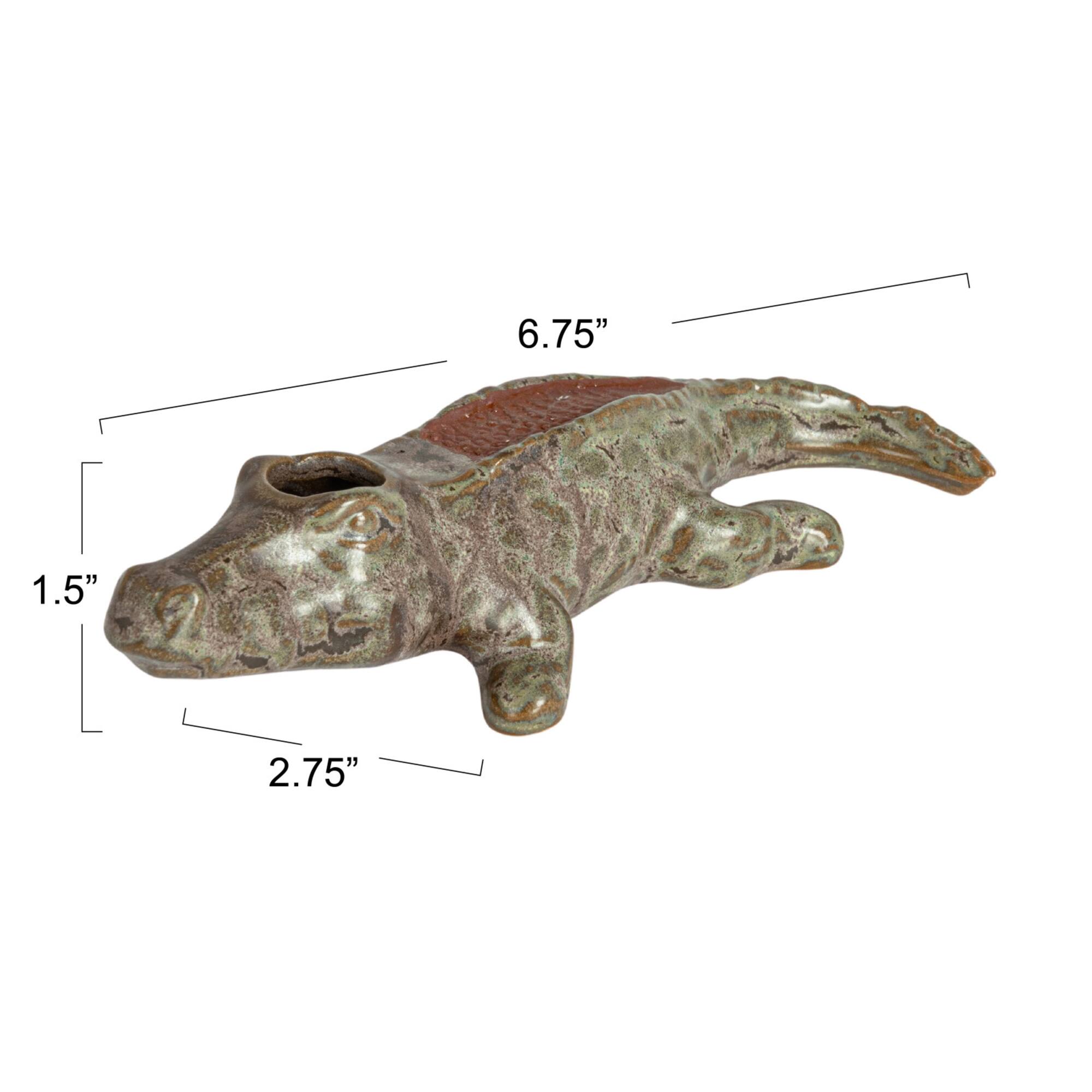 Hello Honey® 6.5" Green Stoneware Alligator Match Holder
